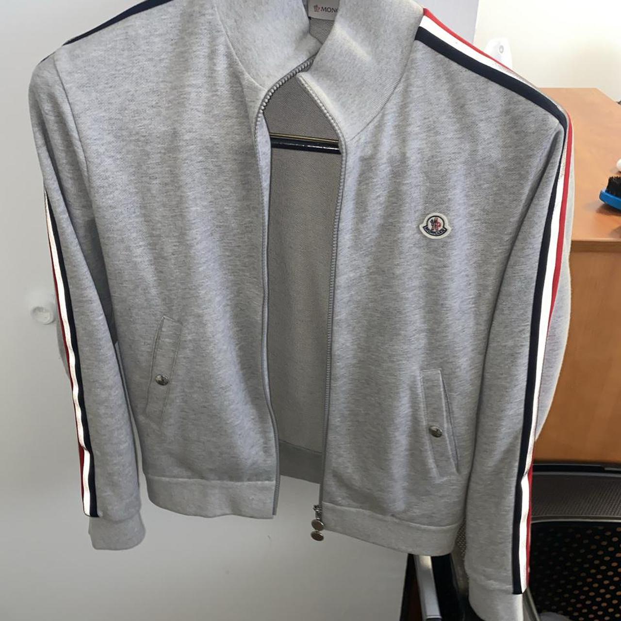 Moncler Men's Grey and Red Cardigan Depop