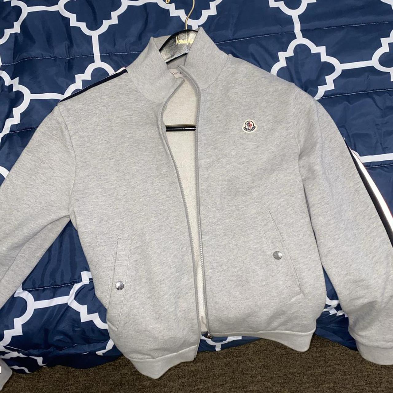 Moncler Men's Grey and Red Cardigan Depop