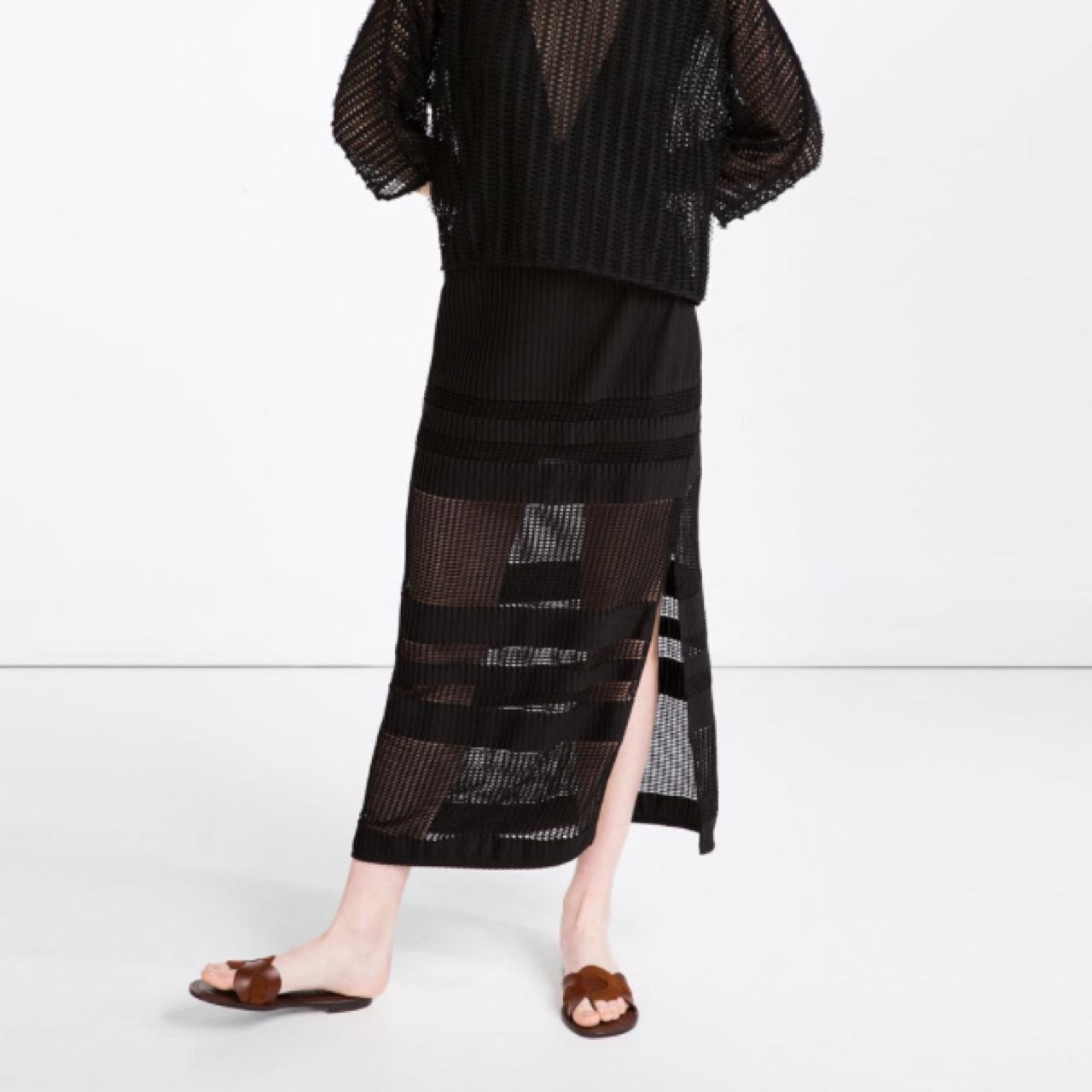 Zara long skirt with side slit and mesh details.... Depop