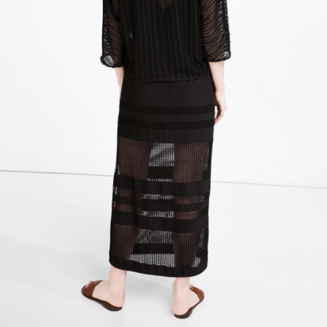 Zara long skirt with side slit and mesh details.... Depop