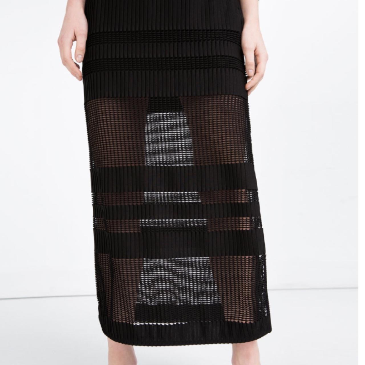 Zara long skirt with side slit and mesh details.... Depop