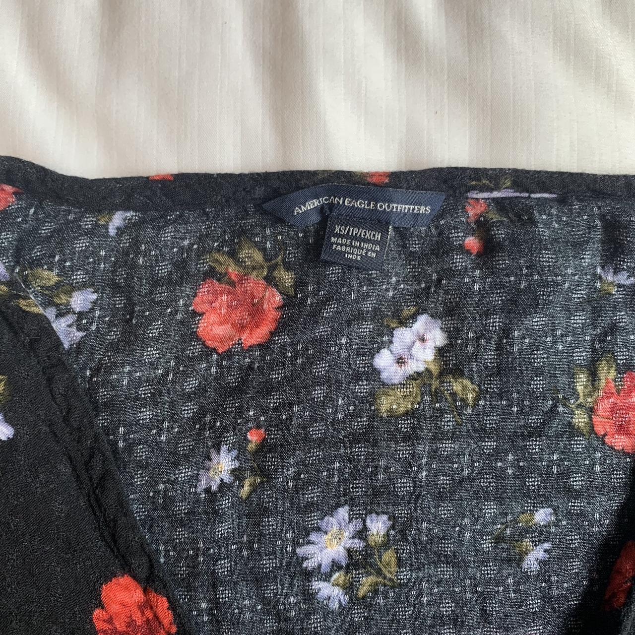 American Eagle black floral milk maid crop top with... - Depop