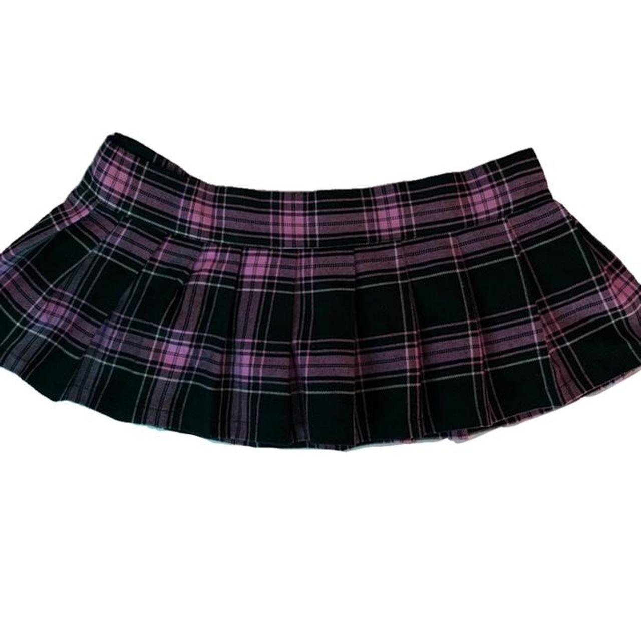 black and pink plaid pleated micro / mini skirt... - Depop
