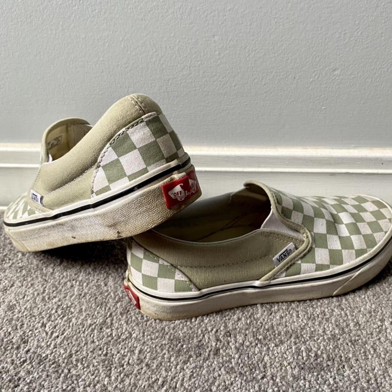 olive green checkered slip on vans