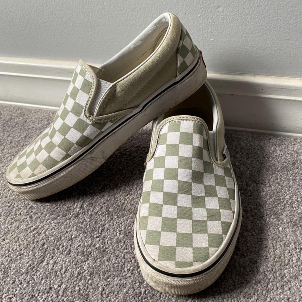 olive green checkered slip on vans