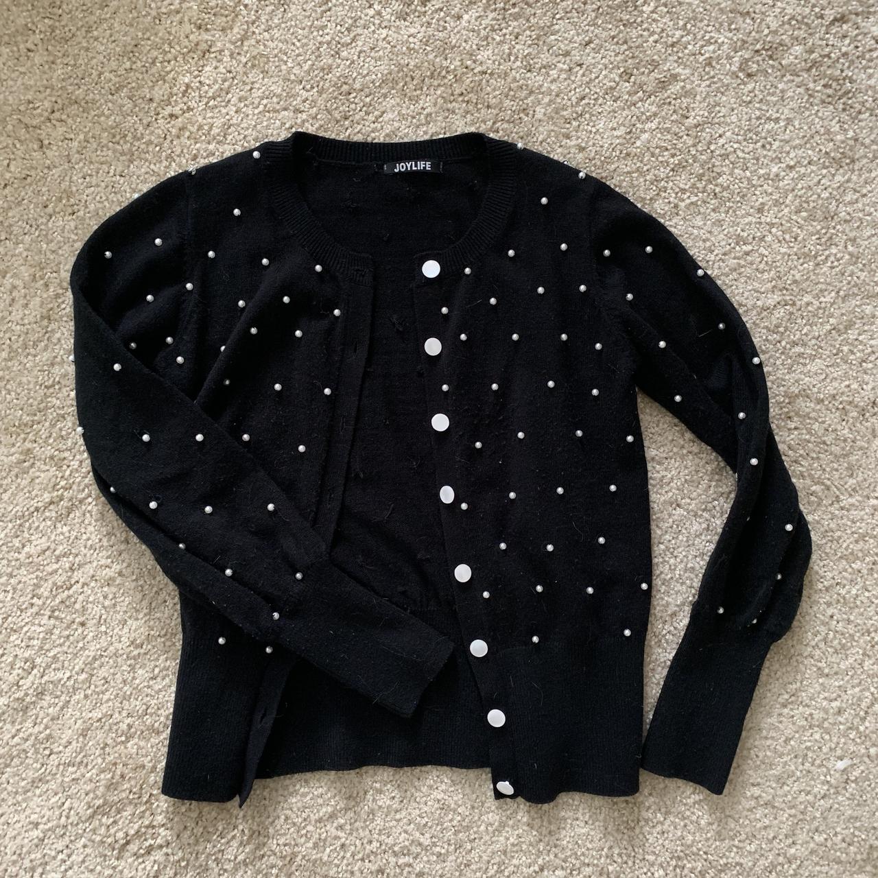 Black cardigan hotsell with pearls