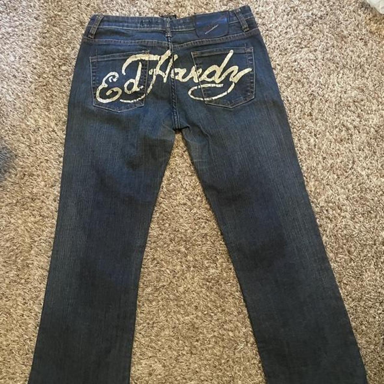 Sickest flared Ed hardy low rise spell out jeans... - Depop