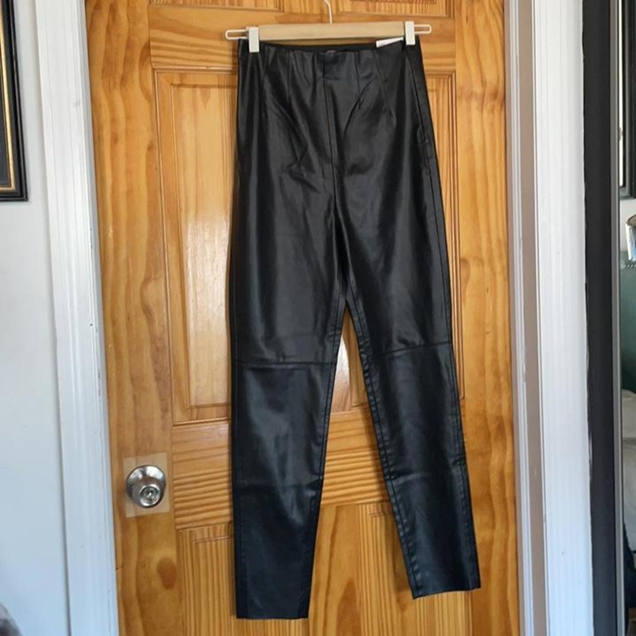 Zara faux black leather pants. High waist. Slightly... - Depop