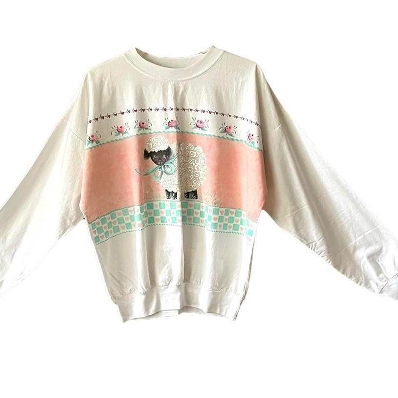 Vintage 80’s Grandma core Oversize Sheep crew neck... - Depop