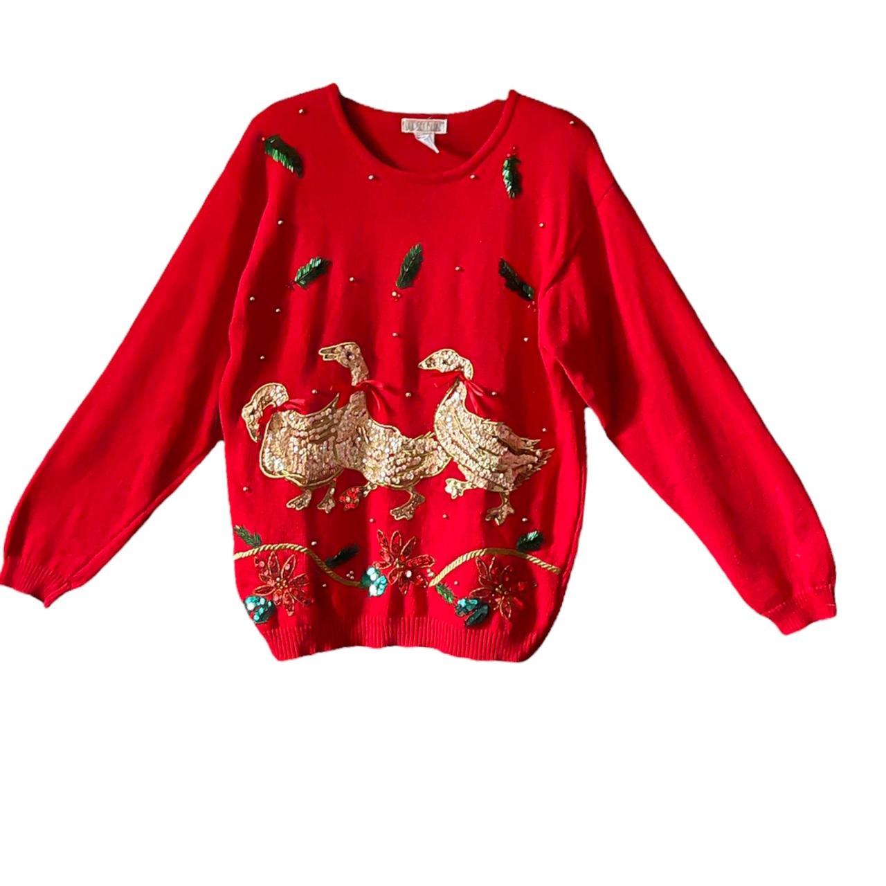 Vintage Christmas Geese Sweater Pull Over with... Depop