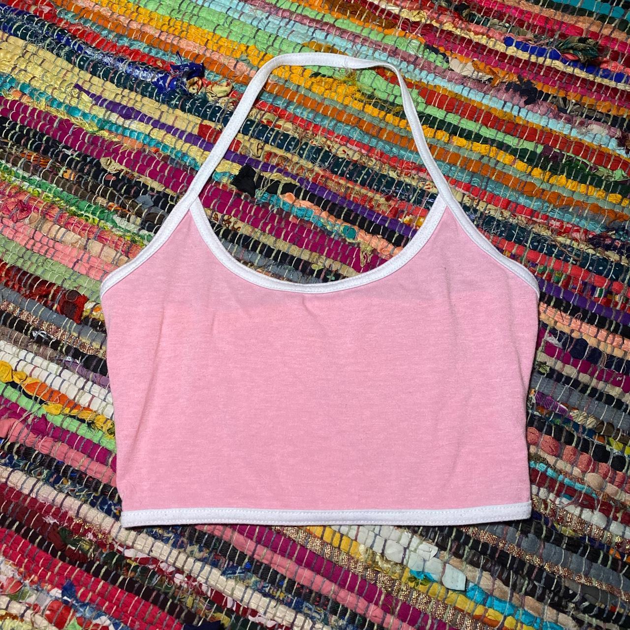 Women's Pink and White Crop-top | Depop