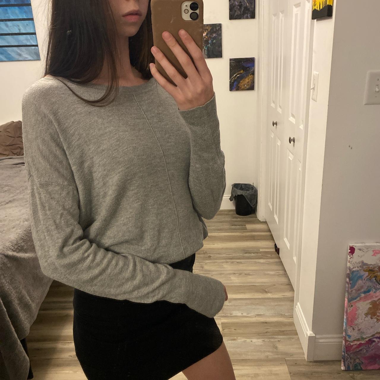 gray grey long sleeve sweater -size large, model is... - Depop