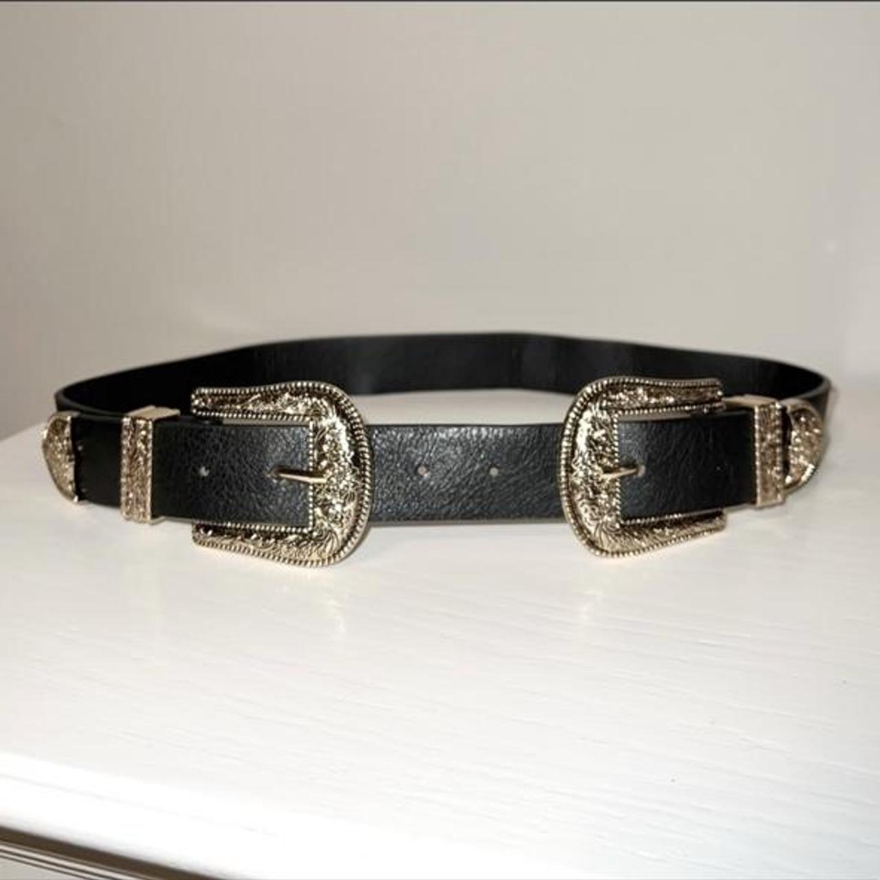 Western Double Buckle Belt Waist Belt Black... - Depop