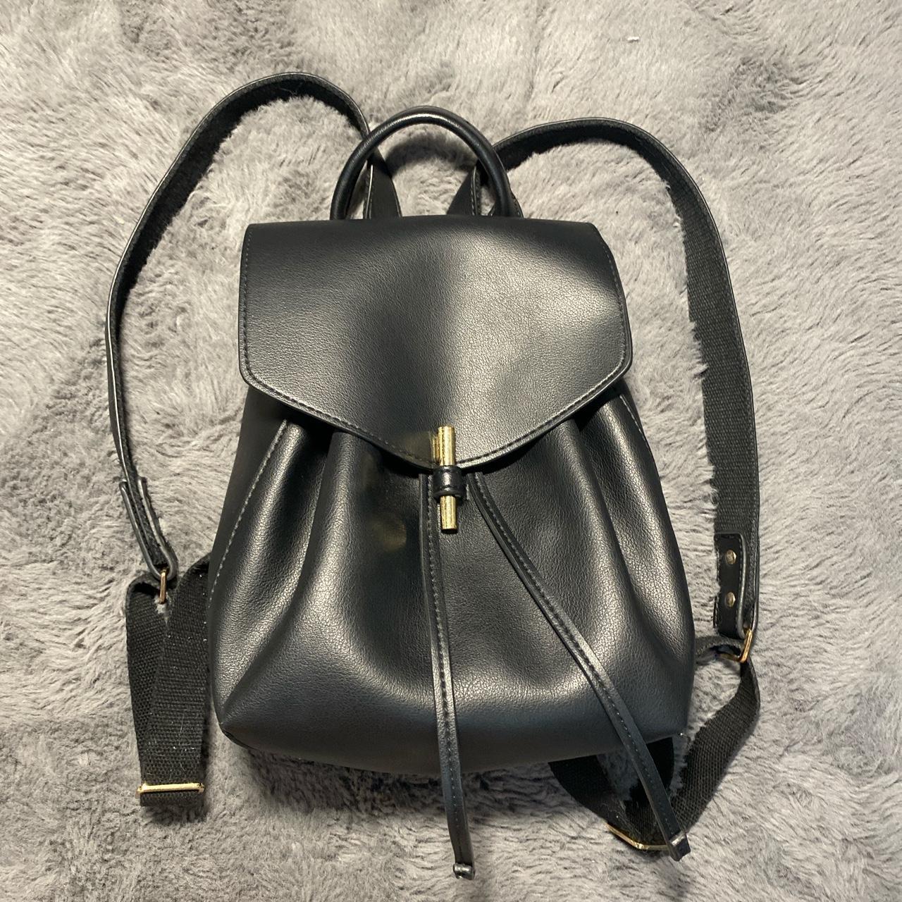 Topshop Mini black faux leather backpack 🕷 ️tears... - Depop