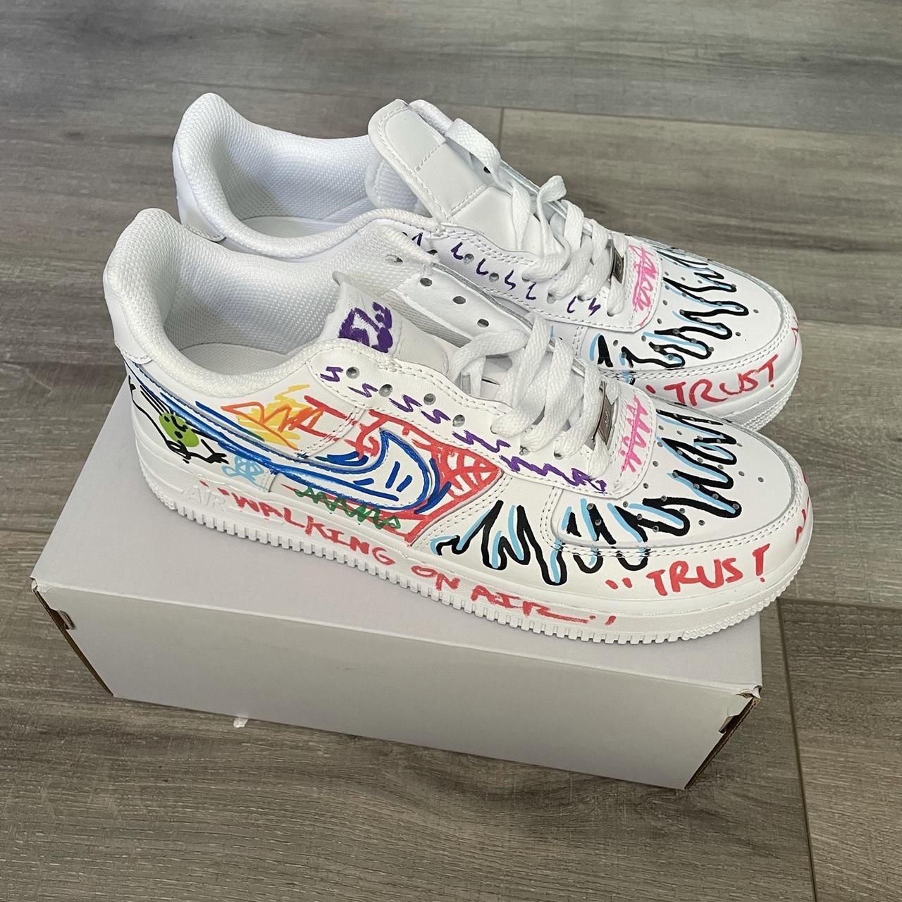 2022 5amrosa “Walking Art” custom Air Force 1 size... - Depop