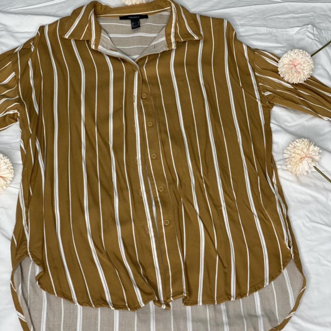 Forever 21 Women's White and Tan Blouse (2)