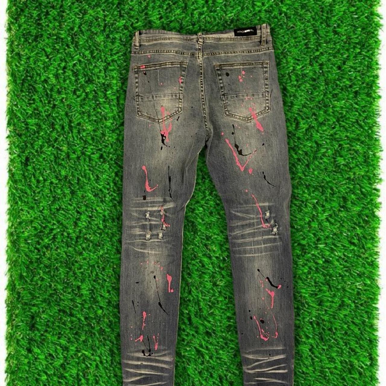 Men's Designer Patch Jeans with Paint Splatter | Differio