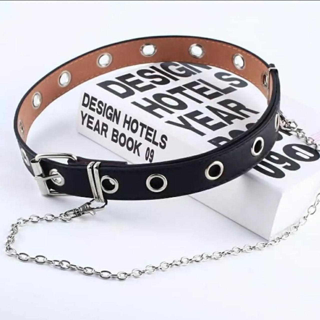 Unisex Punk Chain Belt, Single/Double Eyelet Leather... Depop