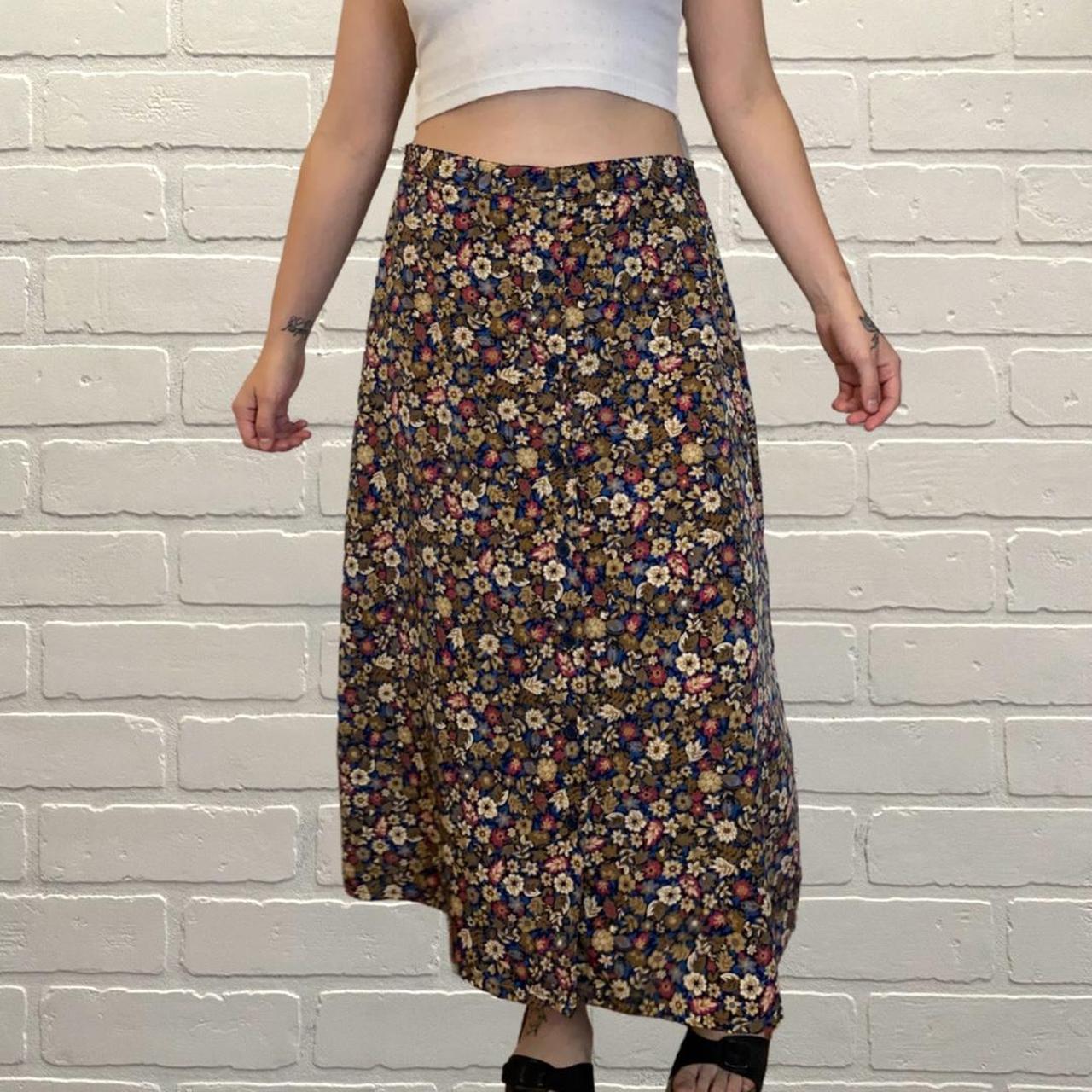 Vintage floral A-line midi skirt Multicolor with... - Depop