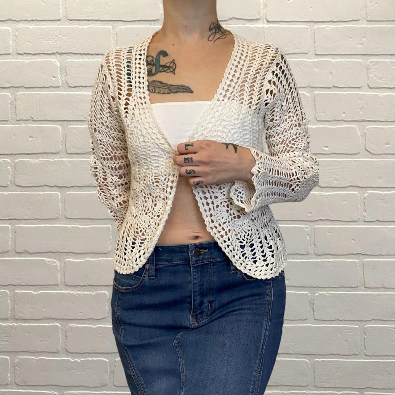 Vintage crochet cardigan sweater Fits XS-M - Depop