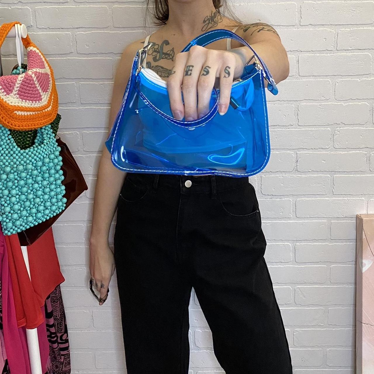 Blue transparent mini bag PVC see through bag -... - Depop