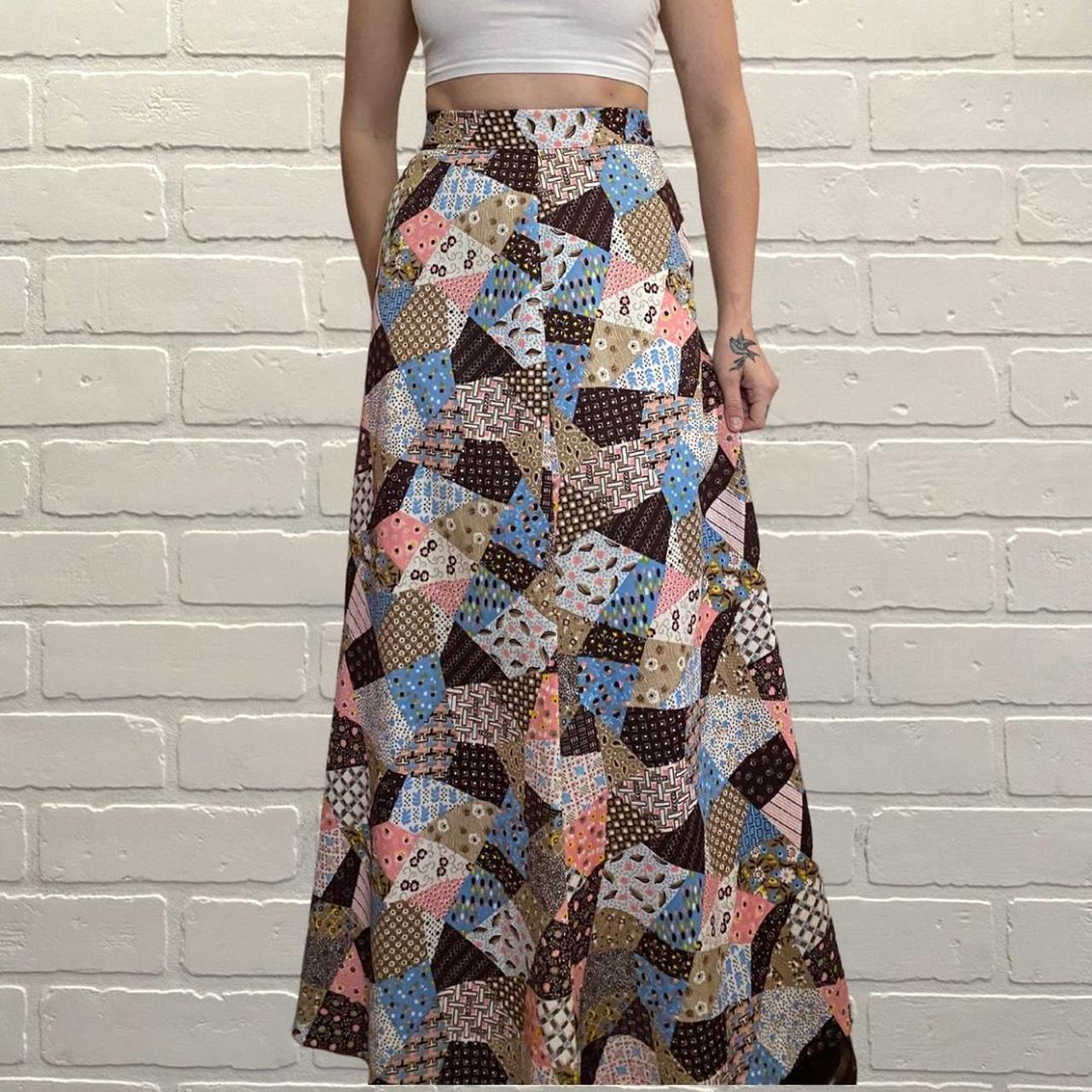 70s patchwork prairie maxi skirt High waisted fit - | Depop