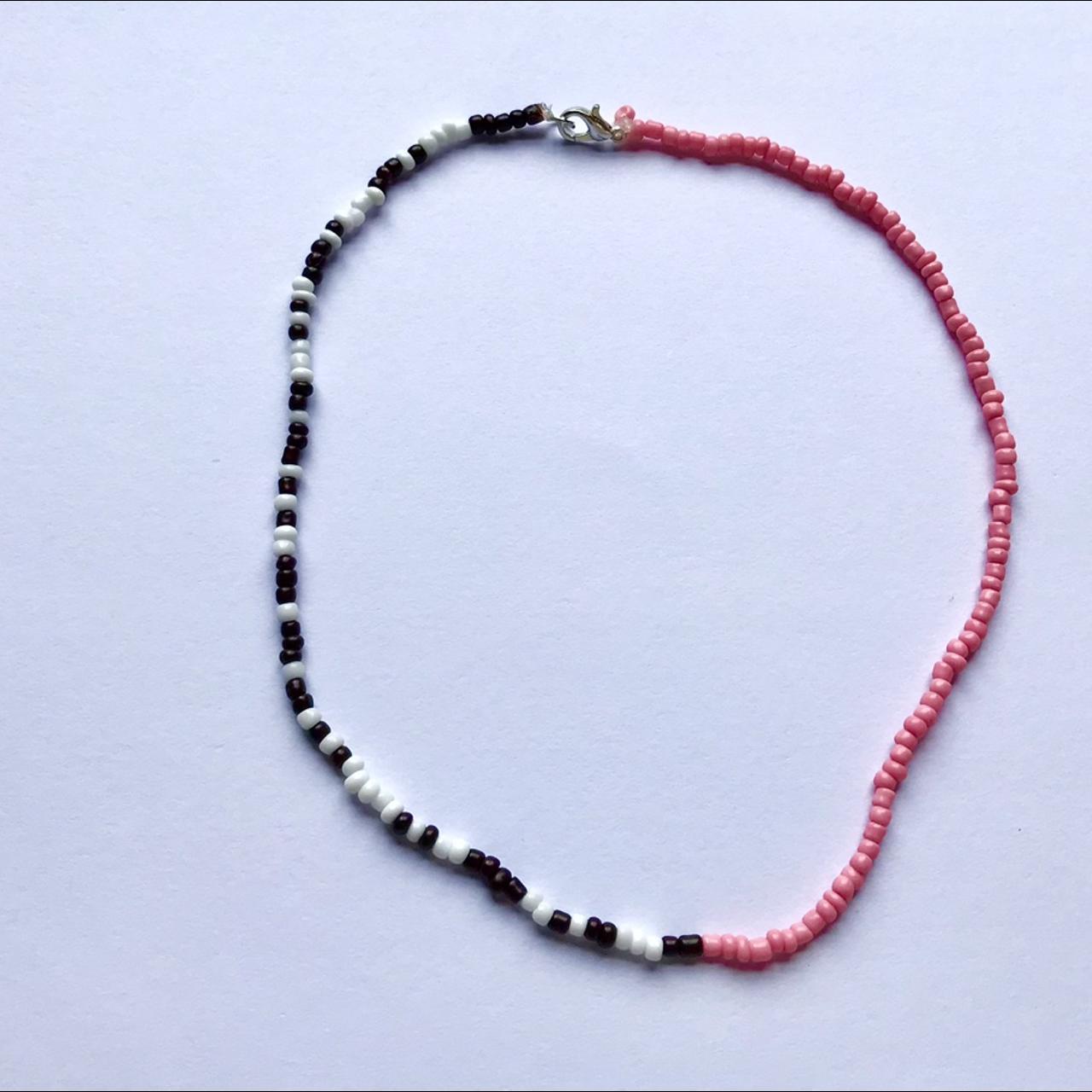 Half pink and half brown and white handmade beaded... Depop