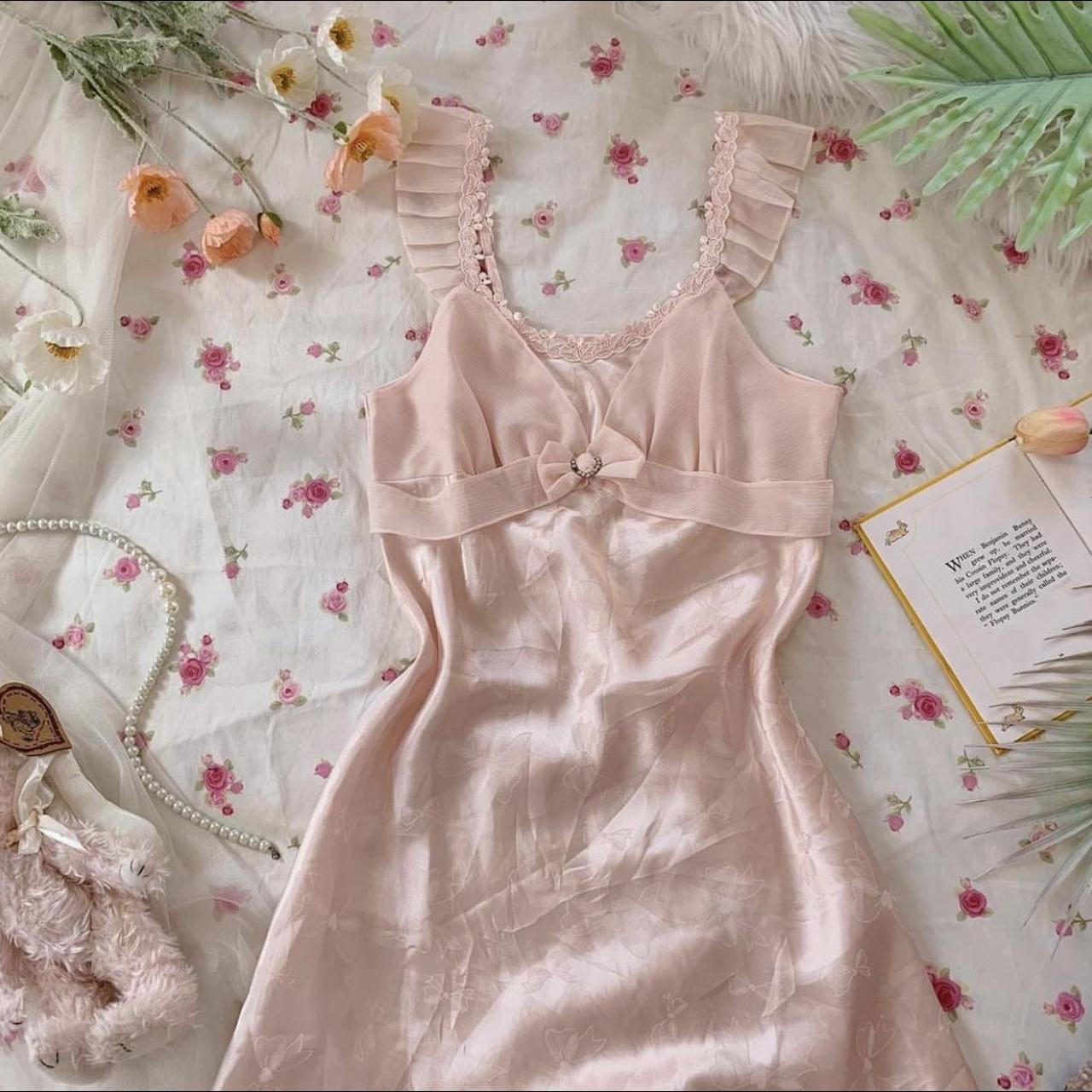 pink vintage lingerie dress (four diamante missing... - Depop