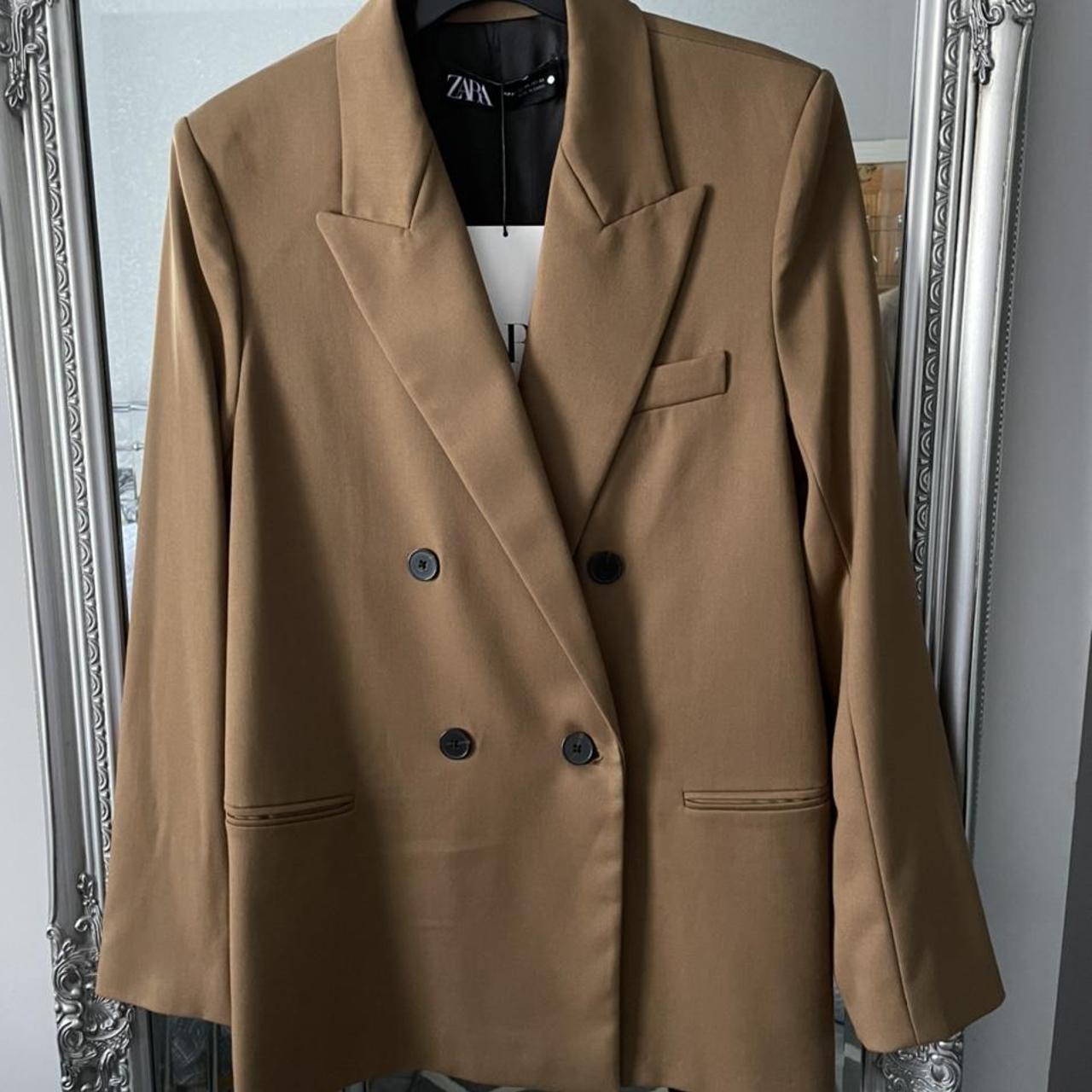 zara double breasted blazer camel