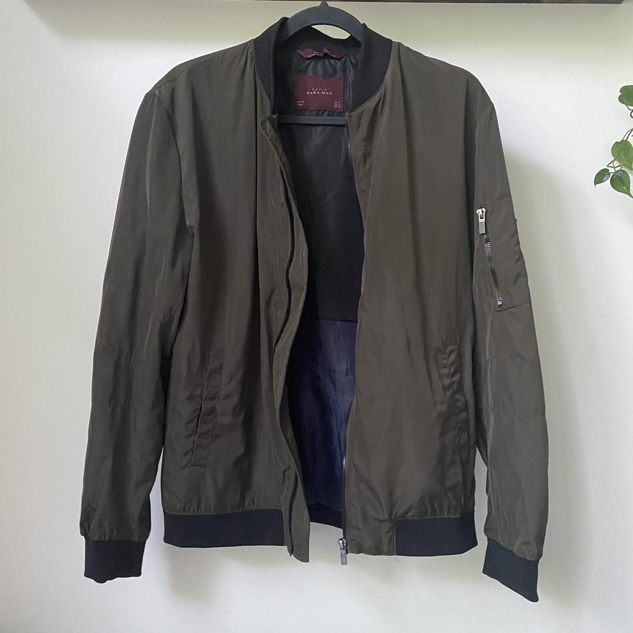 Zara Mens Green Bomber Jacket Great dark army... - Depop