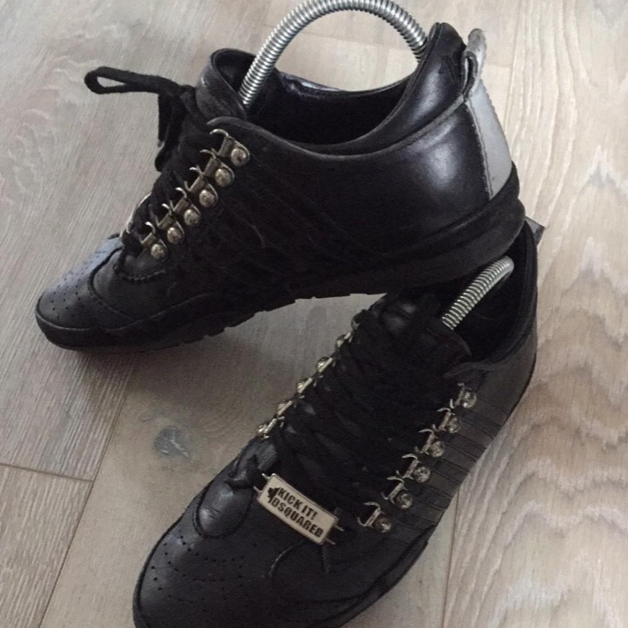 Black leather Dsquared Trainers Size 39/5 can fit up... - Depop