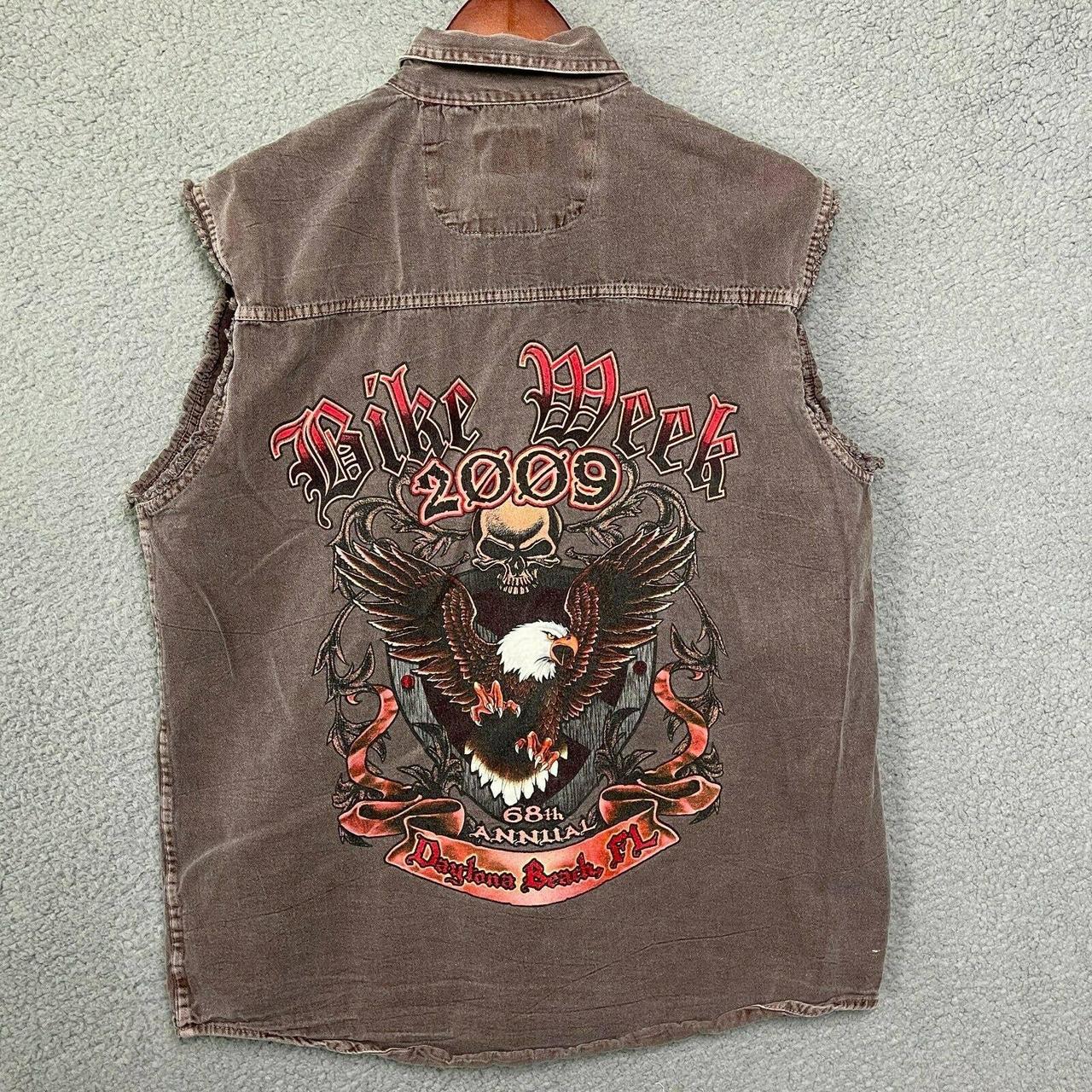 Grunge Biker Denim Vest Mens M Medium Brown Purple... - Depop