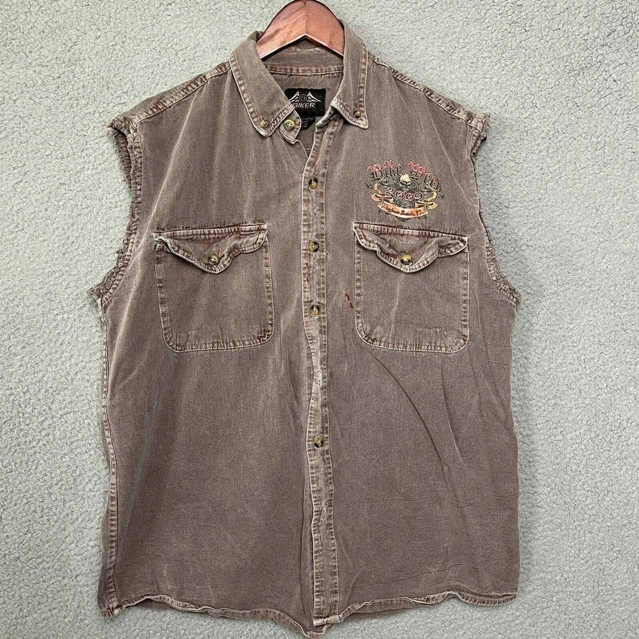 Grunge Biker Denim Vest Mens M Medium Brown Purple... - Depop