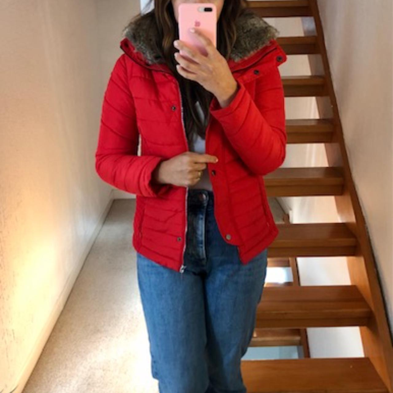 Red fitted puffer jacket from TU, size This