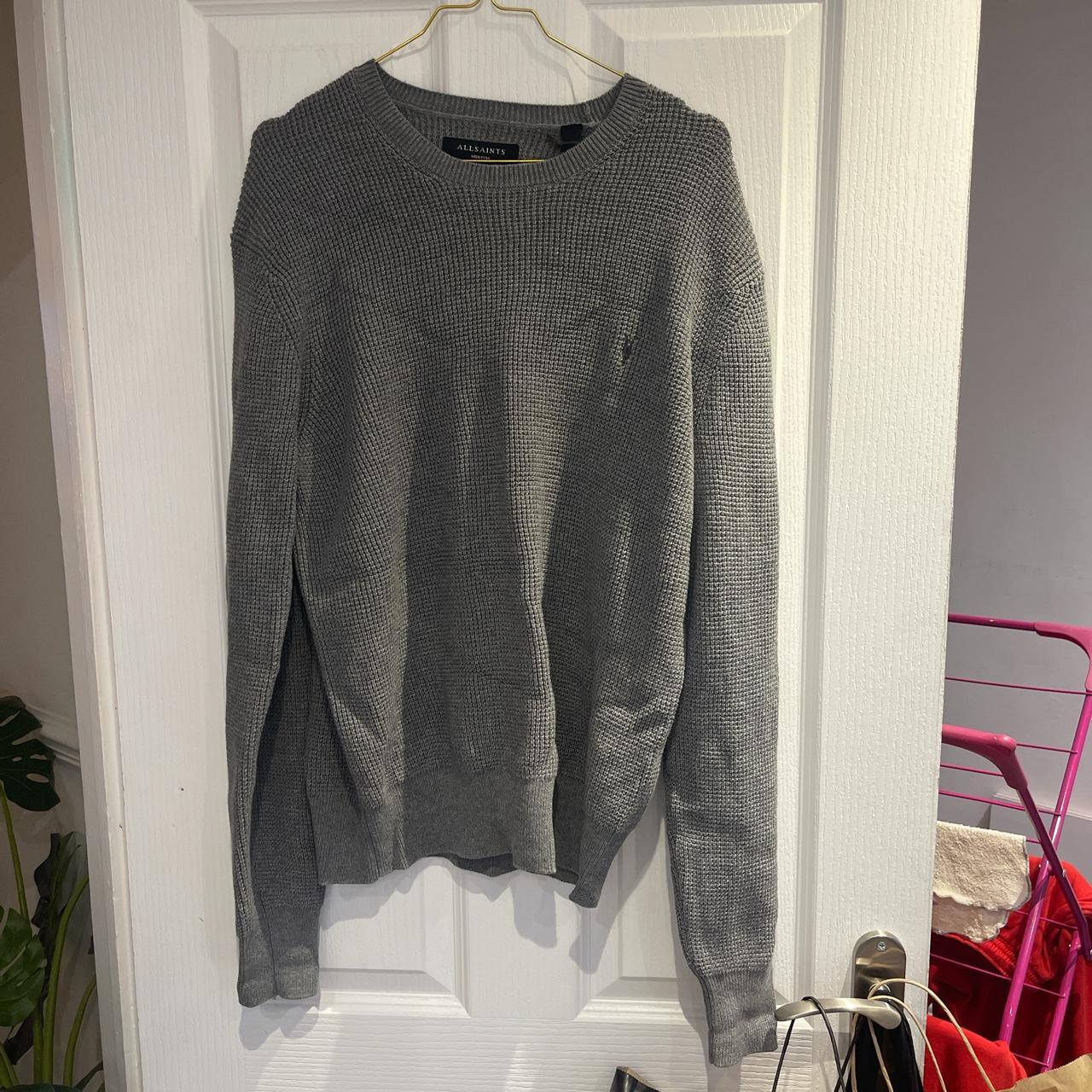 Men’s grey all saints waffle knit jumper brand new... - Depop