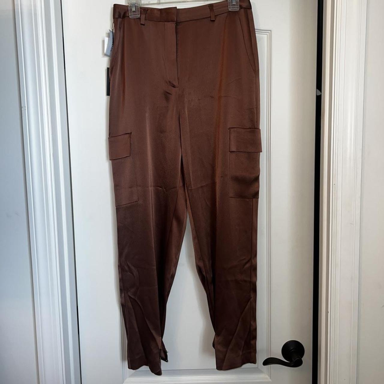Silk brown cargo pants from Babaton brand by... - Depop