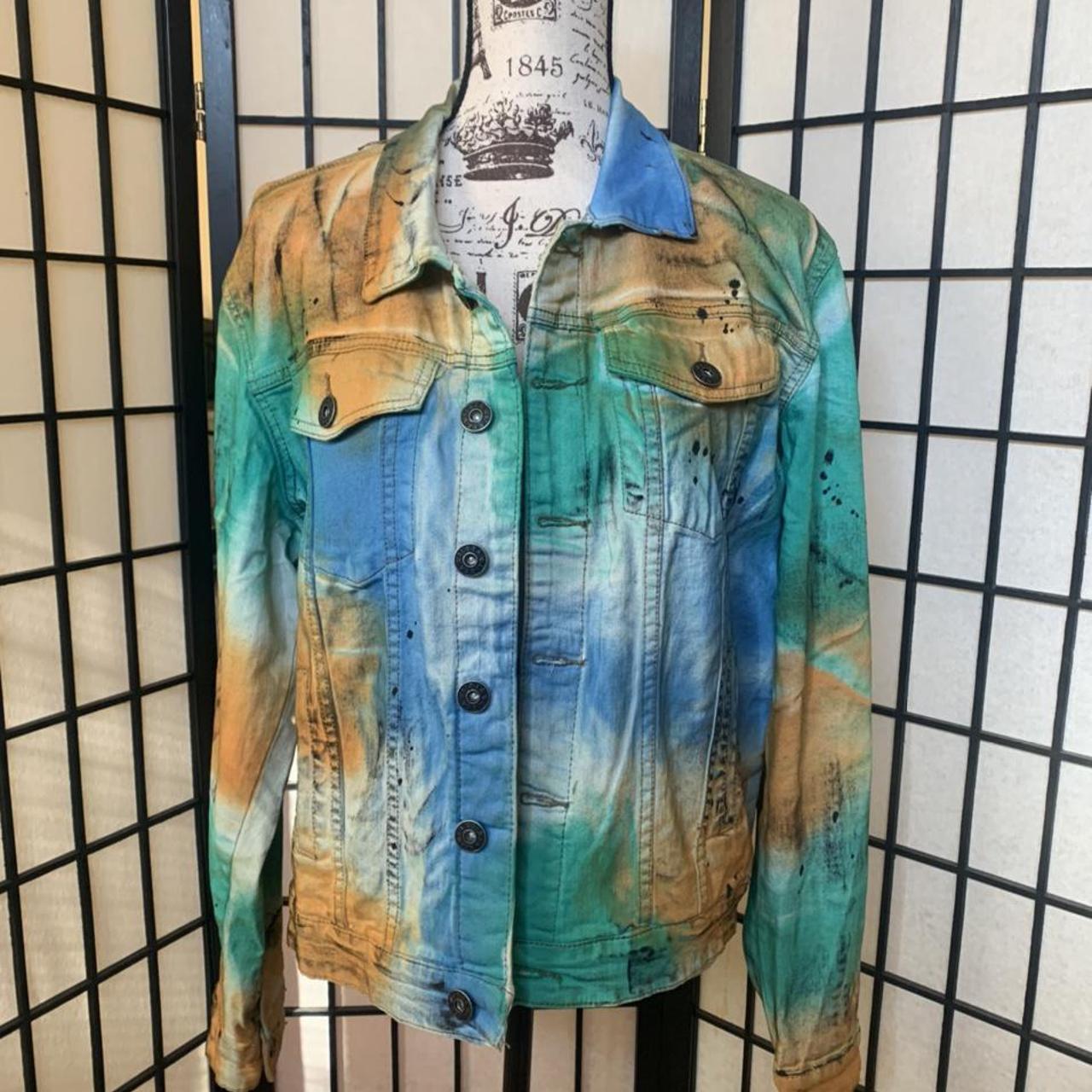 Spray paint denim jacket Depop