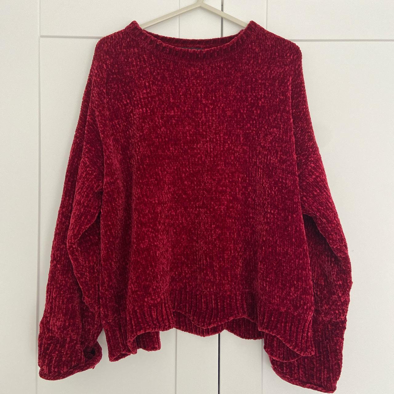 Gorgeous red Zara chenille knit sweater jumper with... - Depop