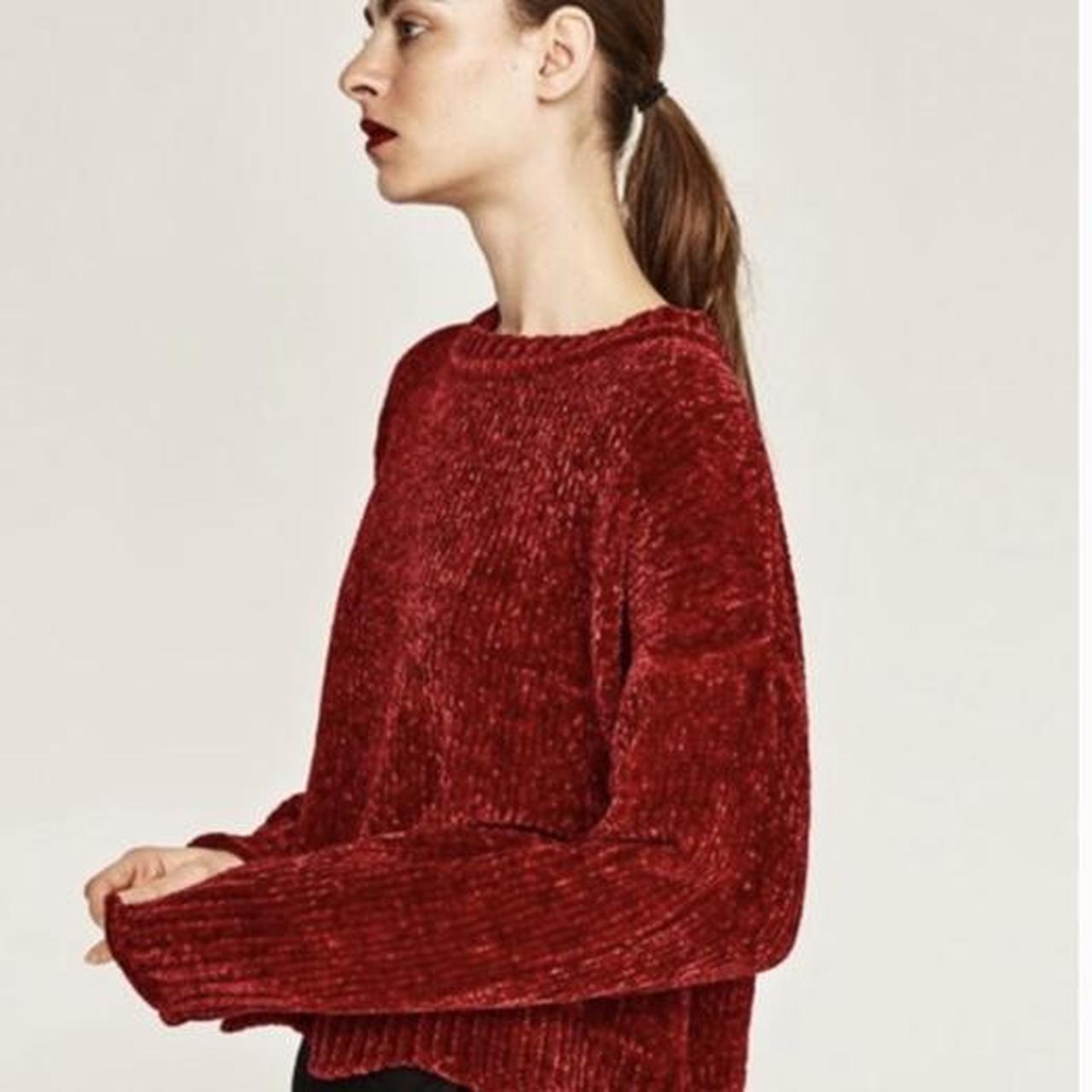 red Zara chenille knit sweater jumper with... Depop