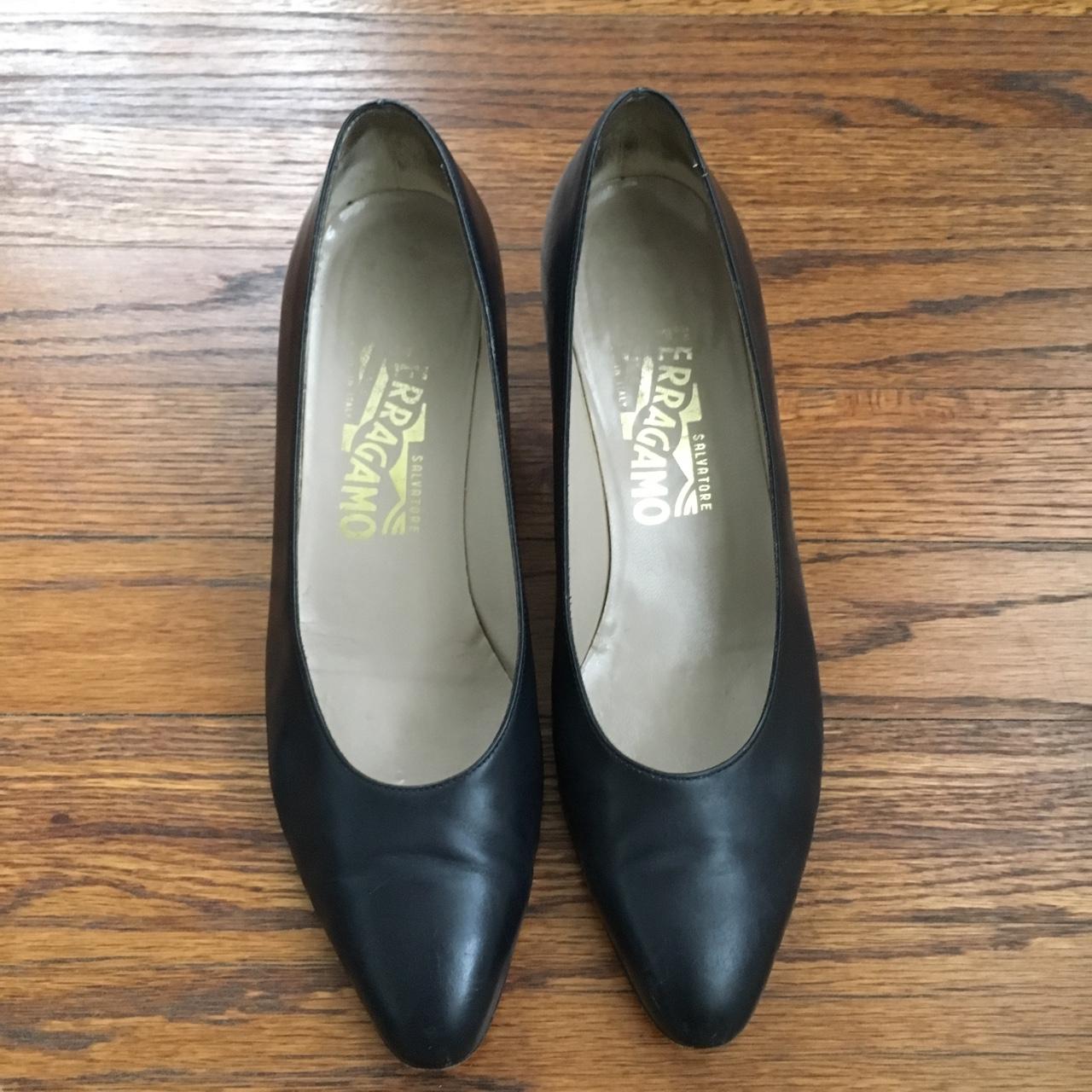 Vintage Navy Blue Ferragamo Heels in great condition. - Depop