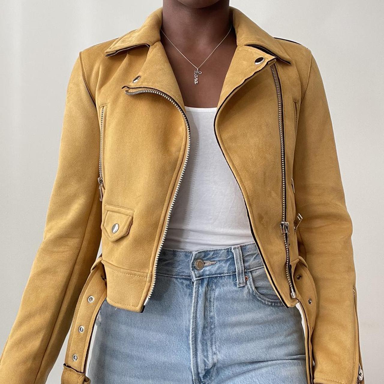 yellow suede moto jacket