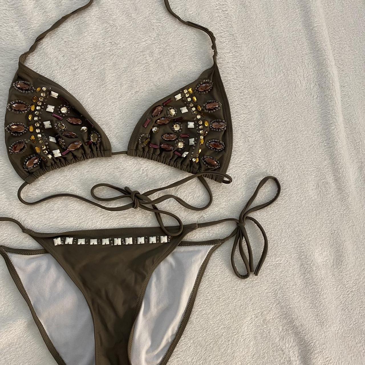 the sexiest y2k vintage khaki bikini set with jewel... Depop