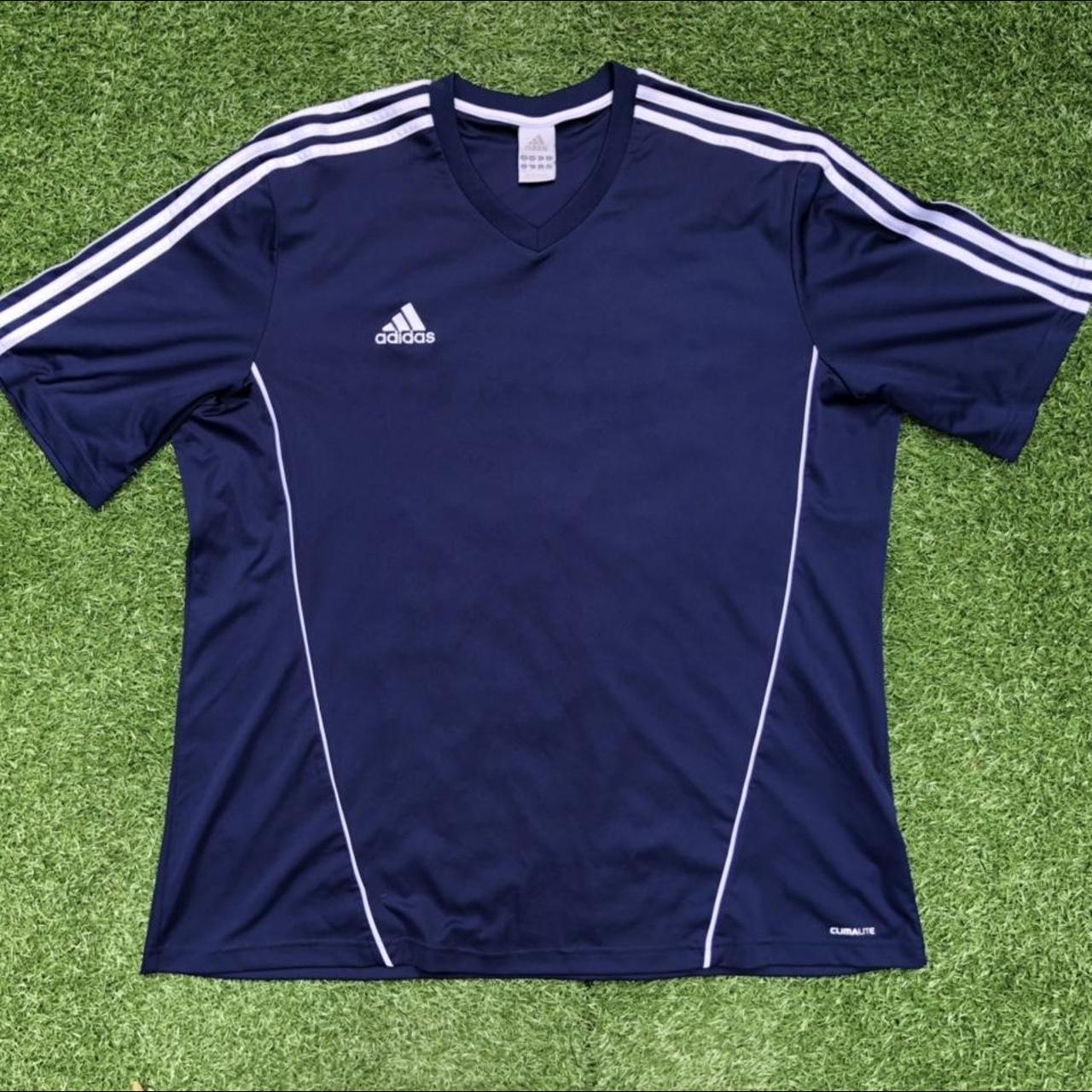 Adidas Climalite Sports Training Football Shirt Navy... - Depop