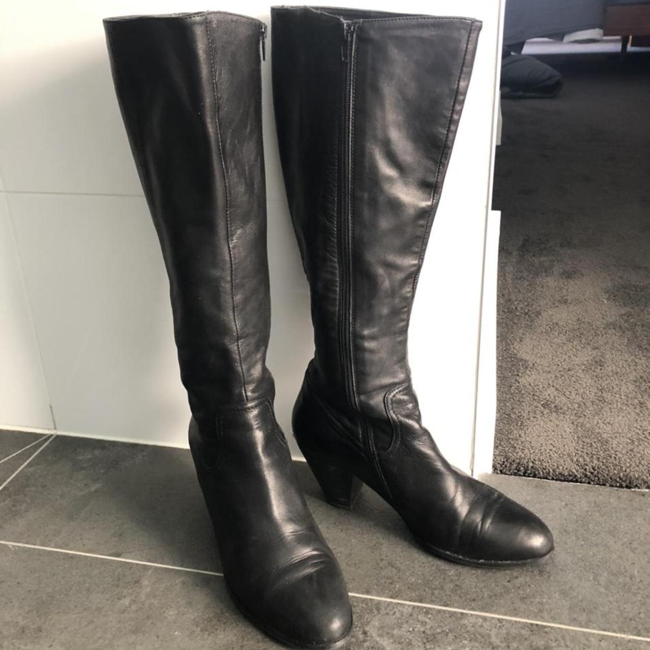 Jo Mercer knee high black leather boots $10... - Depop