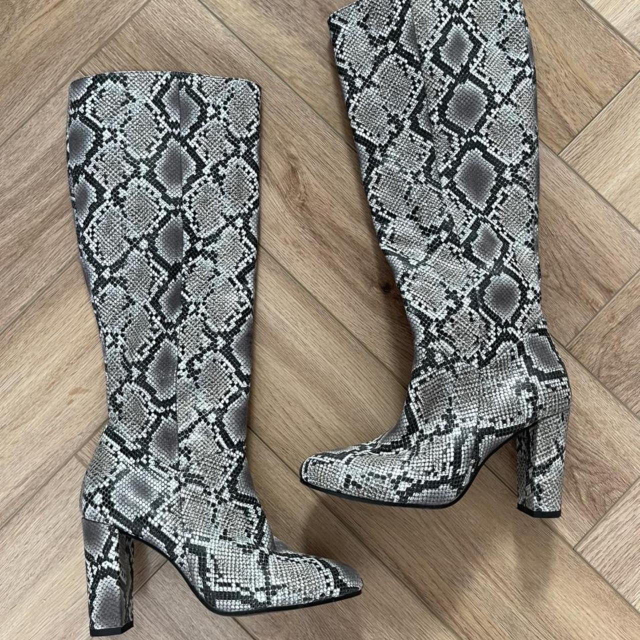 Sosandar Snake Print Leather Knee High Boot - worn... - Depop