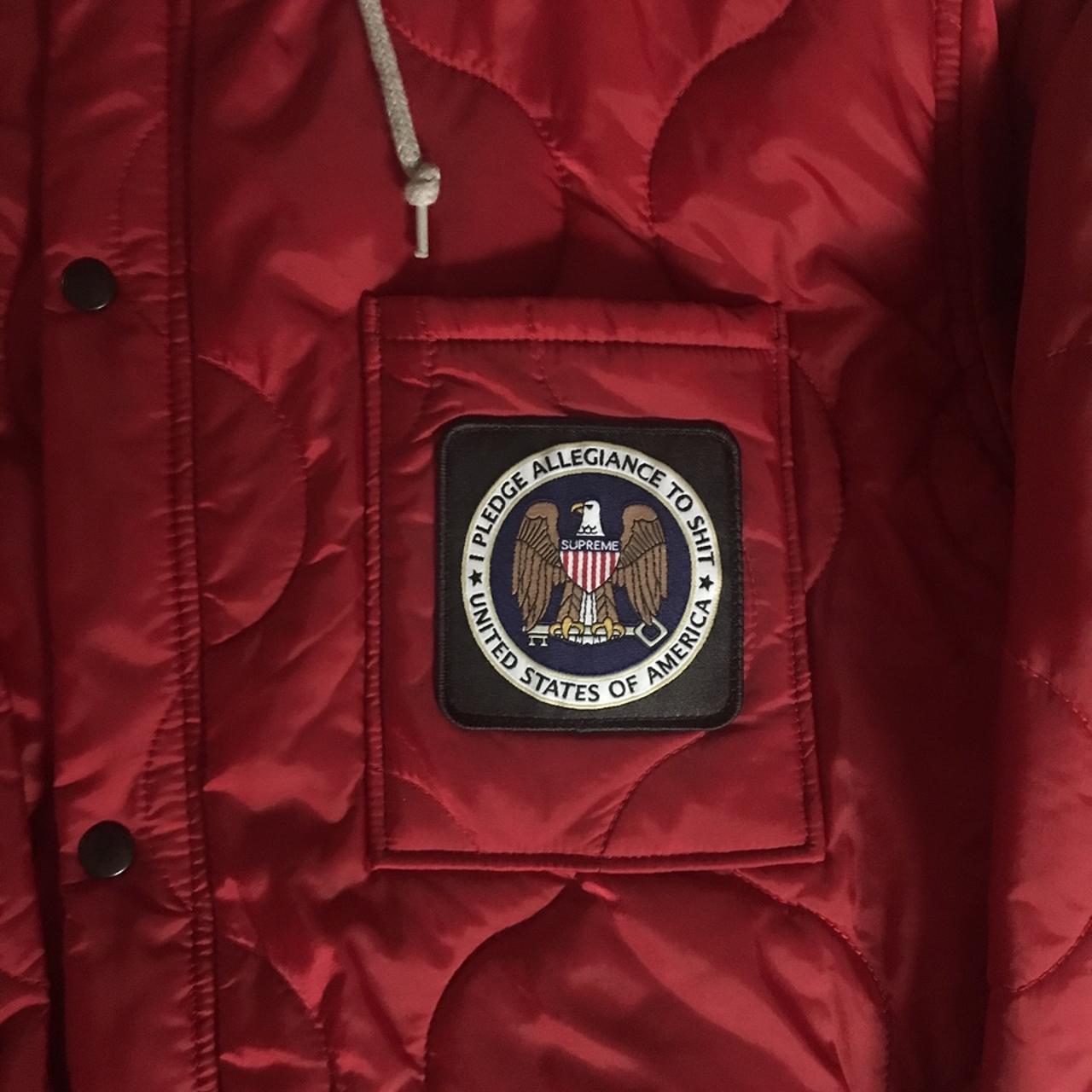 supreme “I pledge allegiance to shit” quilted... - Depop