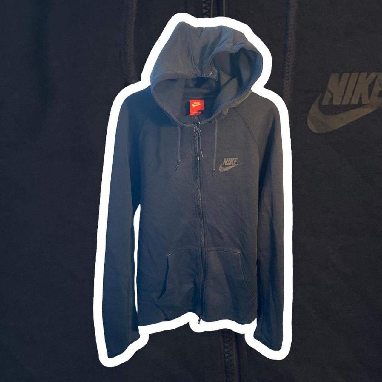 Nike Black Zip Up Hoodie With Grey Hood Size... - Depop