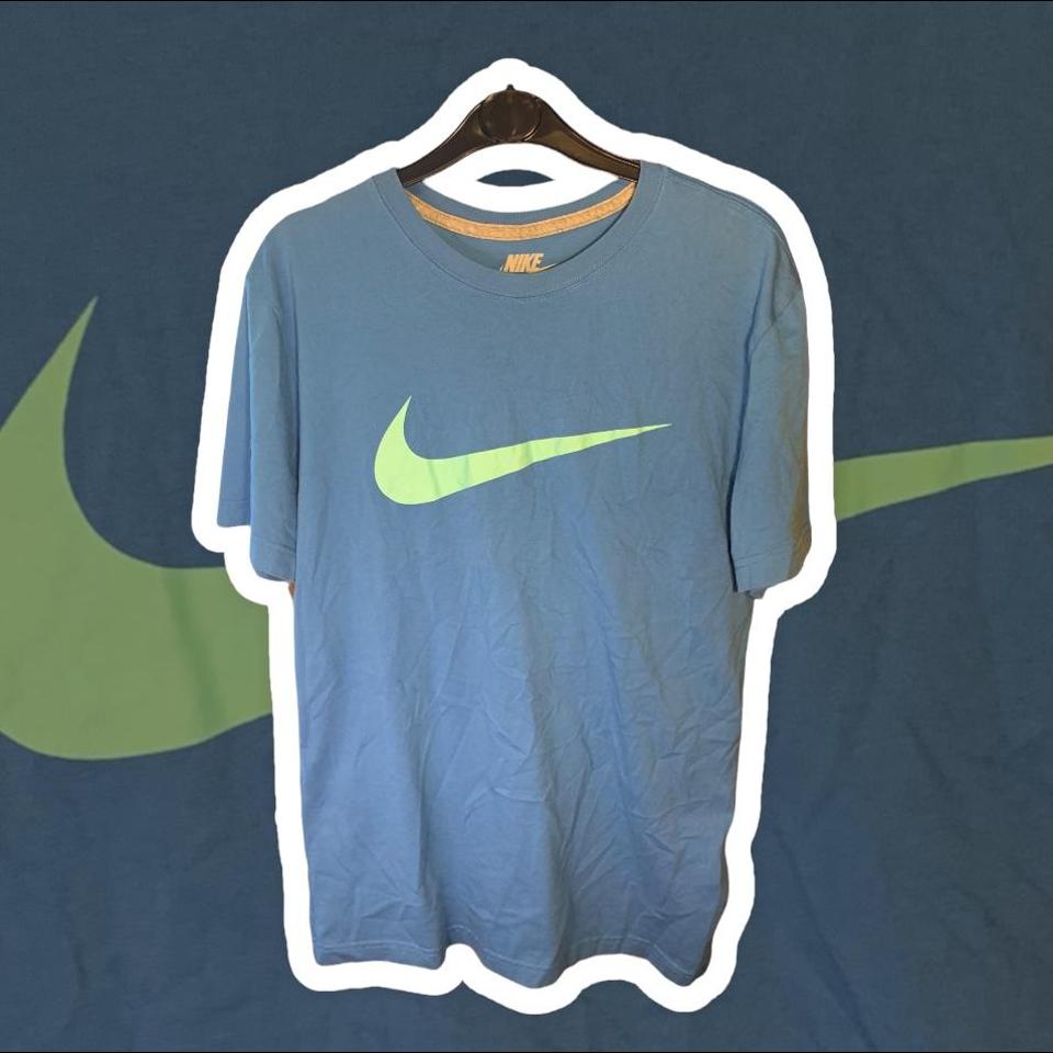 blue and lime green nike shirt