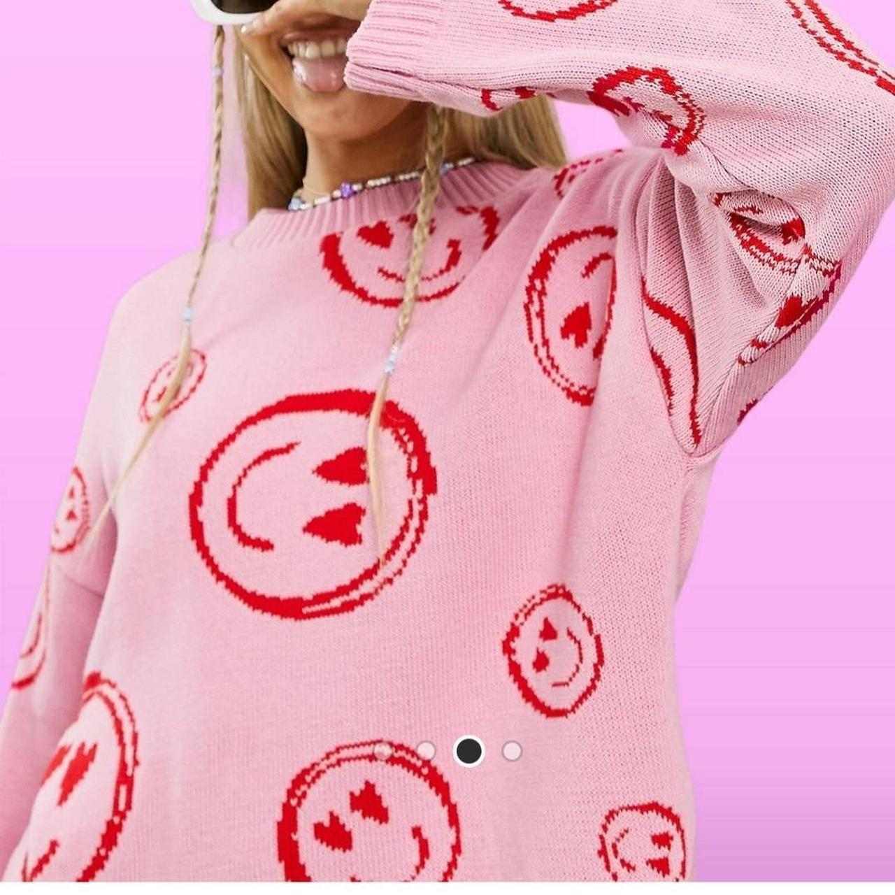 asos pink and red smiley face jumper