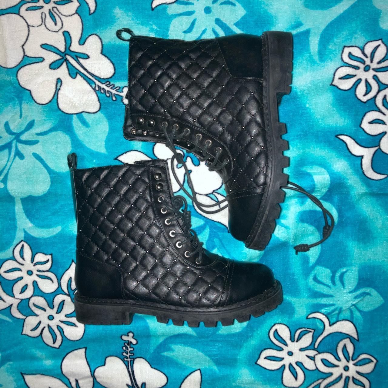 Vintage Havana quilted combat boots with fuzzy... Depop